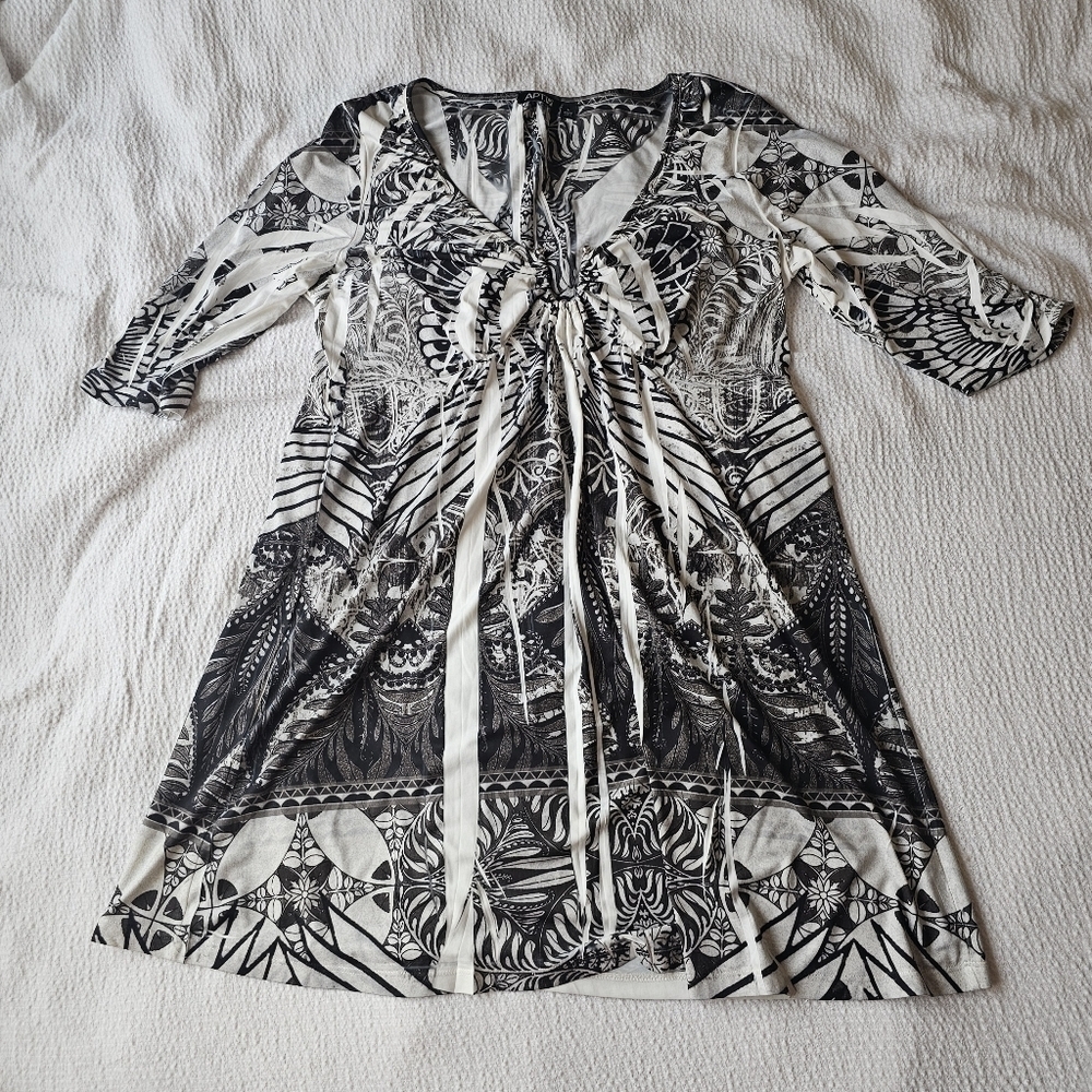Apt 9 black and white patterned 3/4 sleeve shift dress size large - Picture 1 of 11